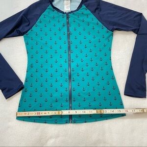 Tommy Bahama Navy & Teal full zip rash guard w/ anchors unisex see measurements 